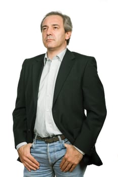 mature casual man portrait in white background