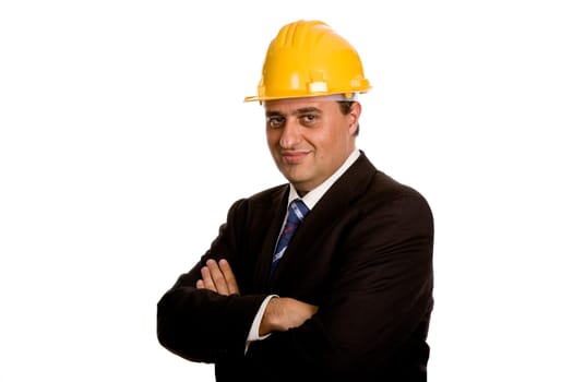 An engineer with yellow hat, isolated on white