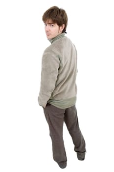 young casual man full body in a white background