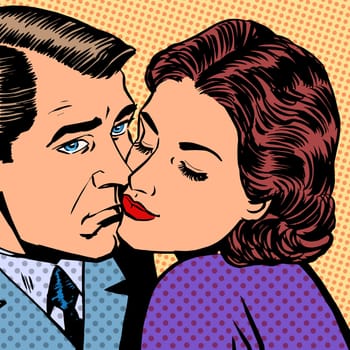 Woman hugging a sad man Halftone style pop art retro vintage
