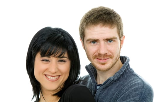 young casual couple together, isolated on white background