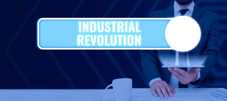Handwriting text Industrial Revolution, Internet Concept changes in manufacturing and transportation goods