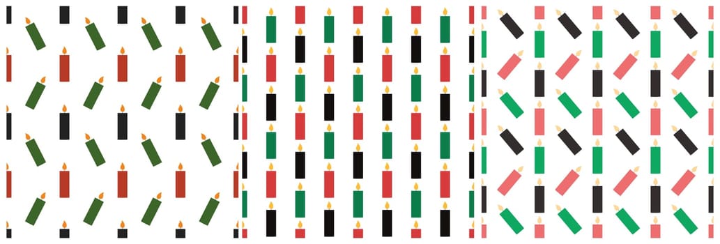 Set of Happy Kwanzaa Holiday African Seamless Pattern Design with Festival Style Element on Template Hand Drawn Cartoon Flat Illustration