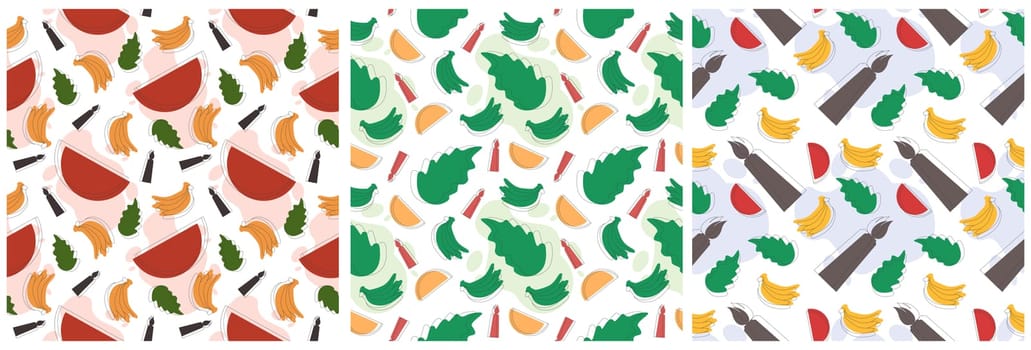 Set of Happy Kwanzaa Holiday African Seamless Pattern Design with Festival Style Element on Template Hand Drawn Cartoon Flat Illustration