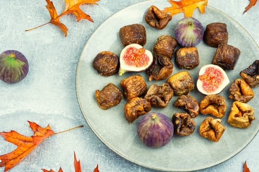 Fig tree fruits, dried candied figs. Dried fruit, autumn sweet