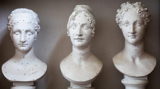 Possagno, Italy - August 2022: Antonio Canova collection. Classical sculptures in white marble located in his native house
