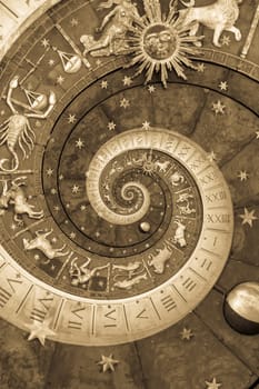 Astrological background with zodiac signs and symbol - black