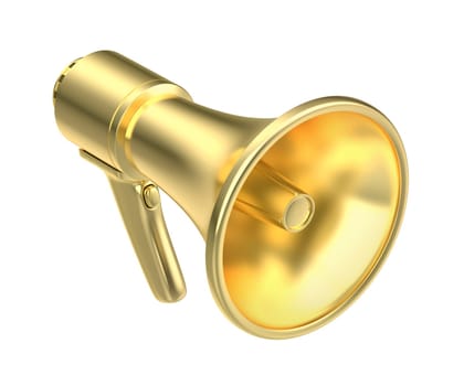 Gold megaphone isolated on white background