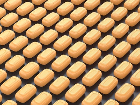Many rows with caramel hard candies