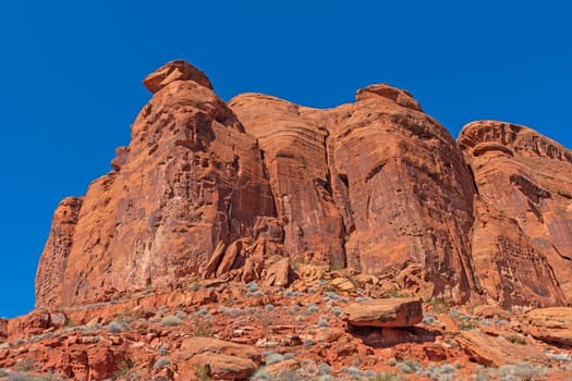 Massive Sandstone Cliff in a Remote Canyon in Snow Canyon State Park in Utah