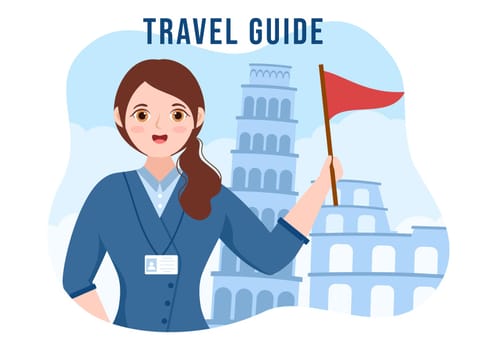 Travel Guide and Tour with Showing Interesting Places to Group of Tourist for Planning Vacation in Flat Cartoon Hand Drawn Templates Illustration