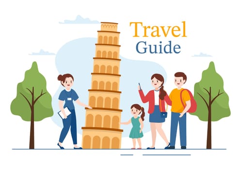 Travel Guide and Tour with Showing Interesting Places to Kids or Tourist for Planning Vacation in Flat Cartoon Hand Drawn Templates Illustration