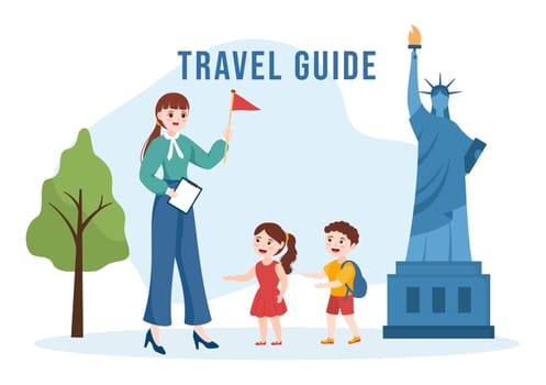 Travel Guide and Tour with Showing Interesting Places to Kids or Tourist for Planning Vacation in Flat Cartoon Hand Drawn Templates Illustration