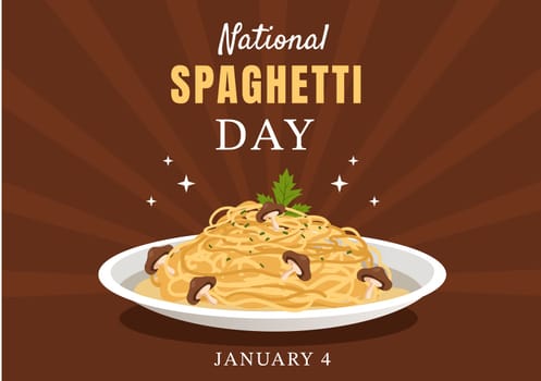 National Spaghetti Day on 4th January with a Plate of Italian Noodles or Pasta Different Dishes in Flat Cartoon Hand Drawn Template Illustration