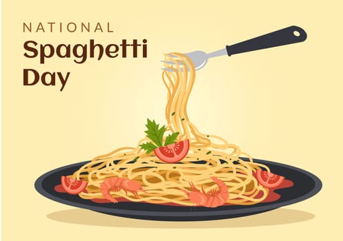 National Spaghetti Day on 4th January with a Plate of Italian Noodles or Pasta Different Dishes in Flat Cartoon Hand Drawn Template Illustration