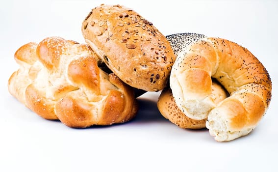 Several differend kind of rolls isolated over white
