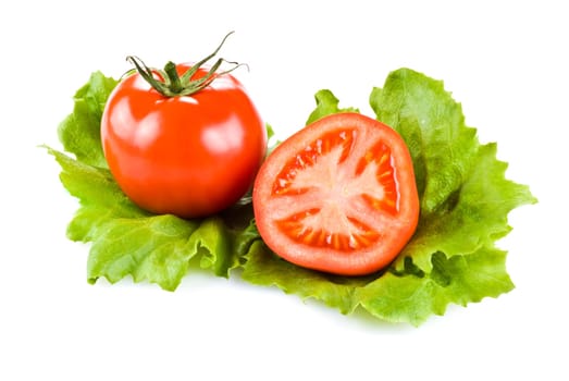 Fresh tomato and lettuce isolated over white background