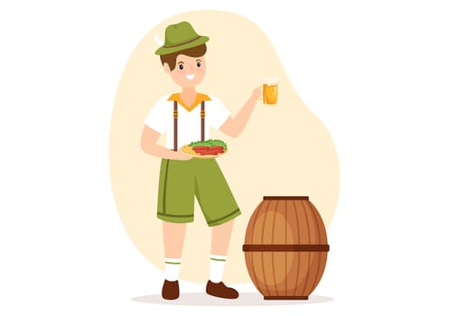 German Food Restaurant with Collection of Delicious Cuisine Traditional and Drinks in Flat Cartoon Hand Drawn Templates Illustration
