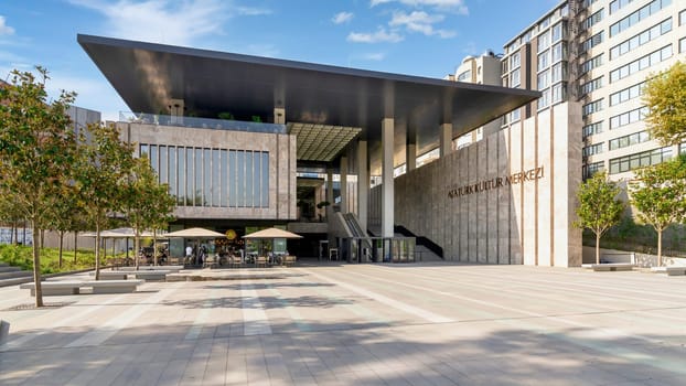 Istanbul, Turkey, September 2 2022: Rear Entrance of Ataturk Cultural Center, or Ataturk Kultur Merkezi, abbreviated AKM, a concert hall, theatre and cultural centre located on Taksim Square, Beyoglu