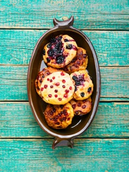 Appetizing cookies biscuit with red currants. Cookie with fruit berries