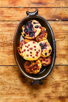 Appetizing cookies biscuit with red currants. Cookie with fruit berries