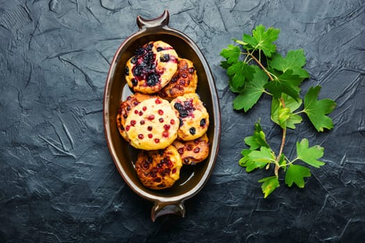 Appetizing cookies biscuit with red currants. Cookie with fruit berries