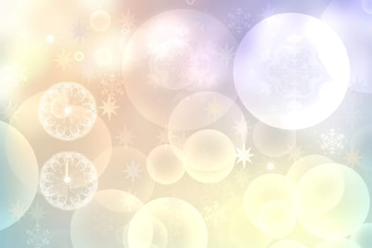 Abstract blurred fresh vivid spring summer light delicate pastel yellow pink orange bokeh background texture with bright circular soft color lights and stars. Beautiful backdrop illustration.