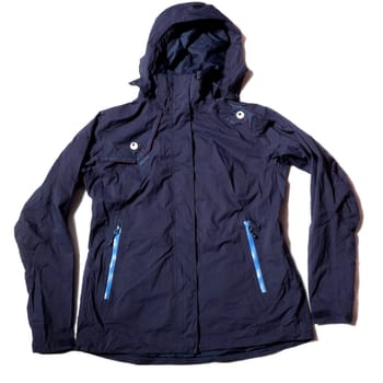 Blue women's ski jacket on white background