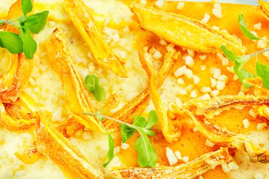 Casserole with pumpkin and cottage cheese. Autumn baking with pumpkin. Food background