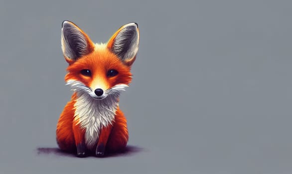 Cute red fox sitting in studio setting, vulpes animal illustration with copy space