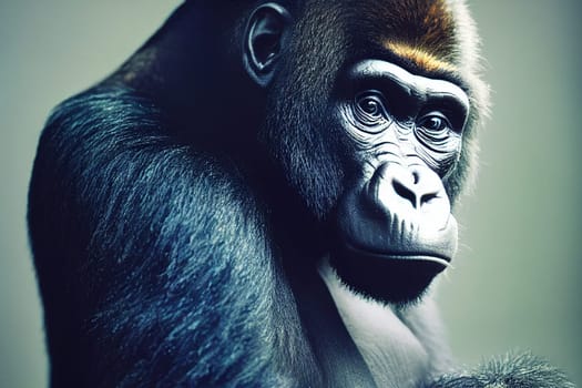 Portrait of a sad gorilla, endangered species and wildlife, studio setting, silverback animal illustration