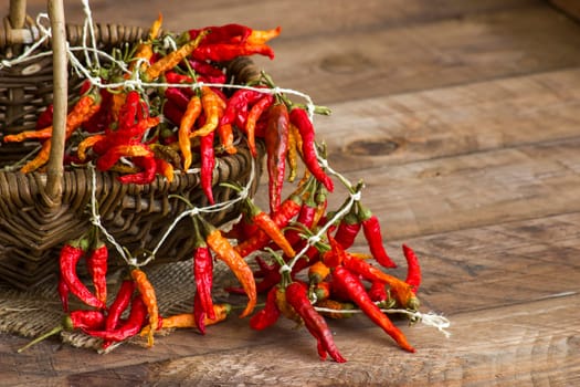 red chot chili peppers in a basket