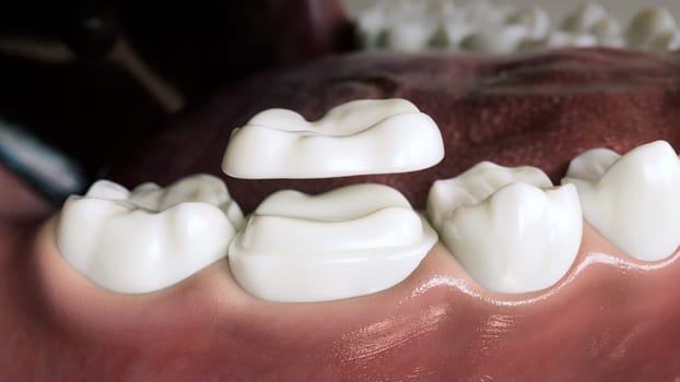 Ceramic Overlay crown over a tooth- 3D Rendering
