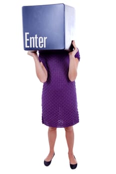 young woman with the enter key in the head