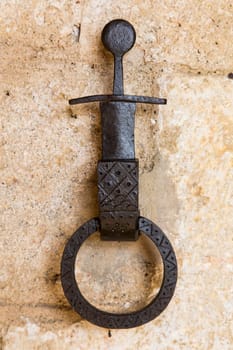 Close-up of an antique ring for tying horses