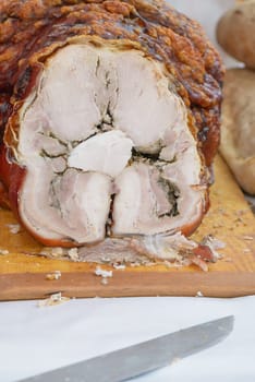 Roasted pork, tipical street food from italy and especially Rome called Porchetta, tipical from Ariccia Village