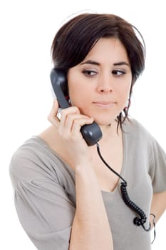 young woman with a phone, isolated on white