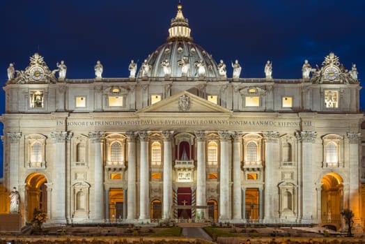 San Peter Cathedral in the night in Rome Italy