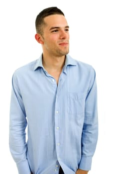 young casual man portrait in a white background