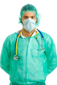 young male doctor, isolated on white background