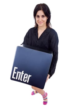 young beautiful woman with the enter key