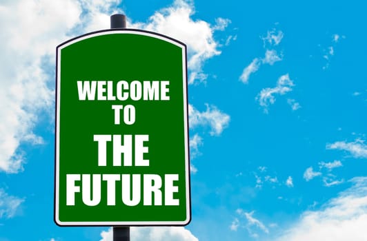 Green road sign with greeting message WELCOME TO ORLANDO isolated over clear blue sky background with available copy space. Travel destination concept  image