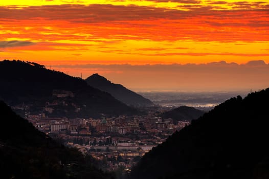 Panoramic view of the city of Massa at dawn