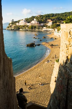 View from the top of the coast and the beach of the village of Castiglioncello