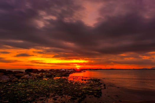 View of the sunset in Marina di Massa using the technique hdr