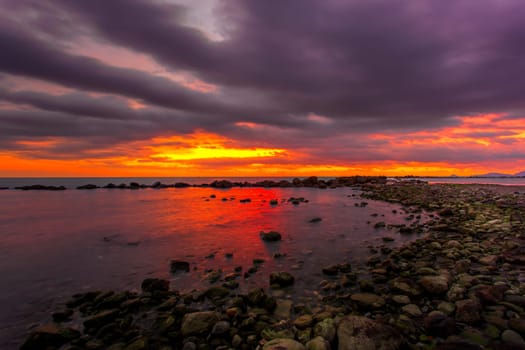 View of the sunset in Marina di Massa using the technique hdr