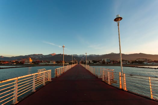 Special vision from the jetty of Marina di Massa to dawn of the new year