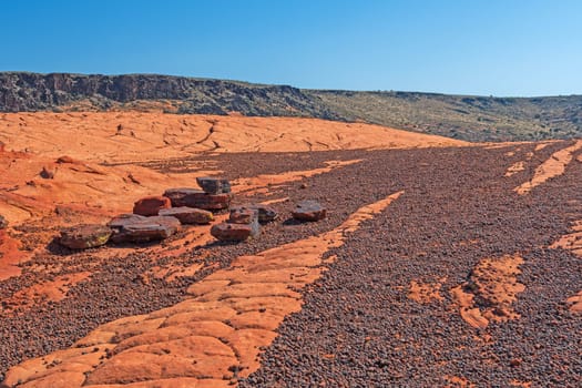 Volcanic Rocks on a Desert Plateau in Snow Canyon National Park in Utah