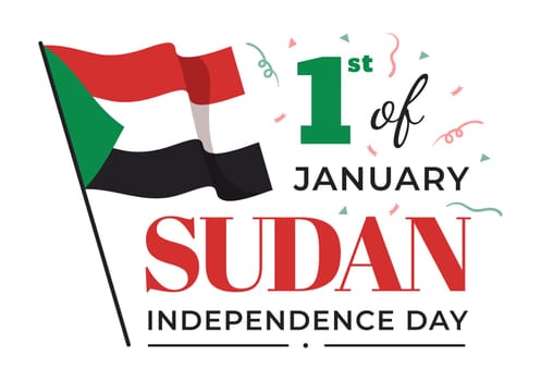 Sudan Independence Day on on January 1st with Flags and Sudanese National Holiday in Flat Cartoon Background Hand Drawn Templates Illustration