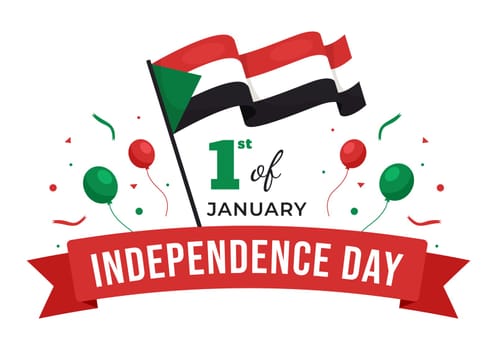 Sudan Independence Day on on January 1st with Flags and Sudanese National Holiday in Flat Cartoon Background Hand Drawn Templates Illustration